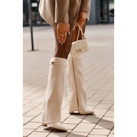 Bottines en cuir écologique pour femmes avec tige relevée sur talon haut Beige clair Avamora 2