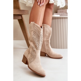 Santiags Ajourées à Talon Haut pour Femme, Beige Iceda 1