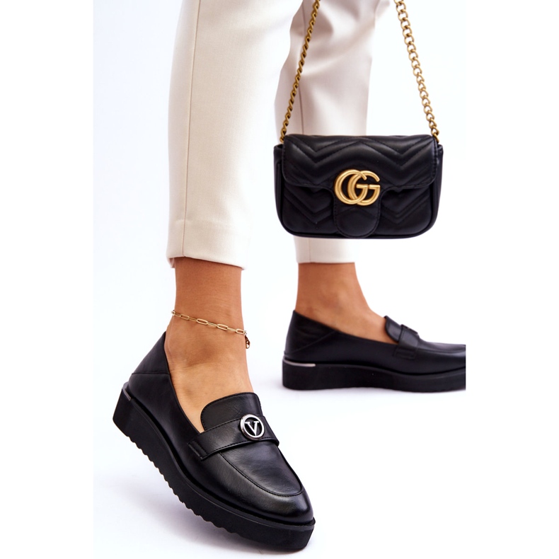 Mocassins en cuir Vinceza avec semelle basse pour femmes, noir 2