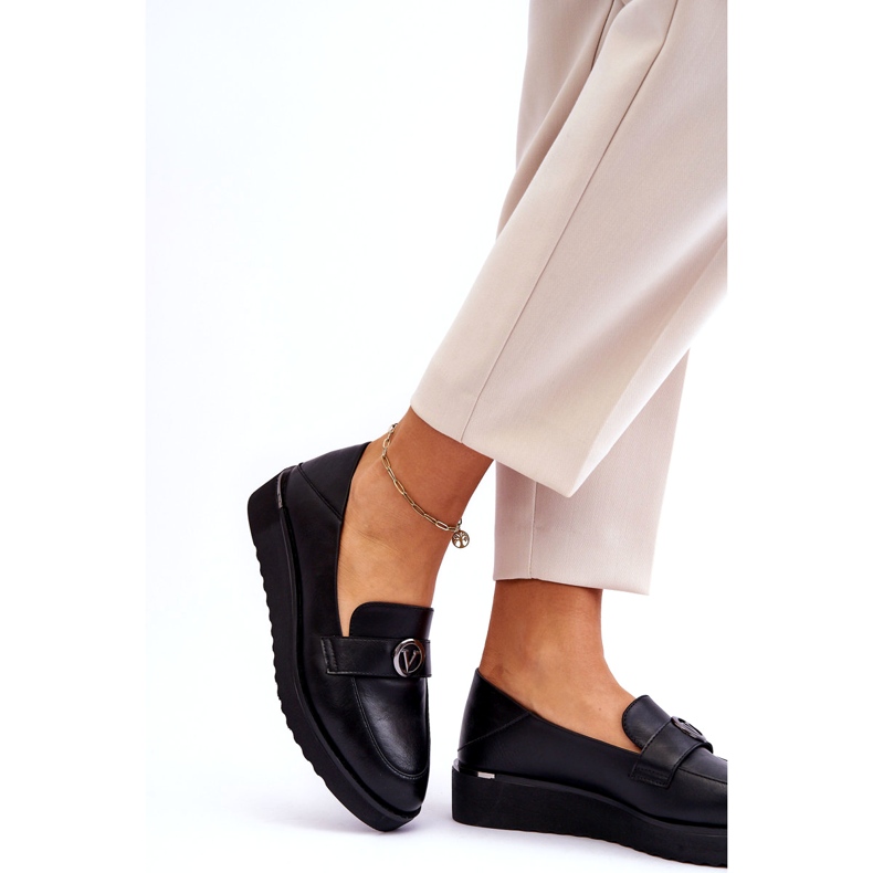 Mocassins en cuir Vinceza avec semelle basse pour femmes, noir le noir 1
