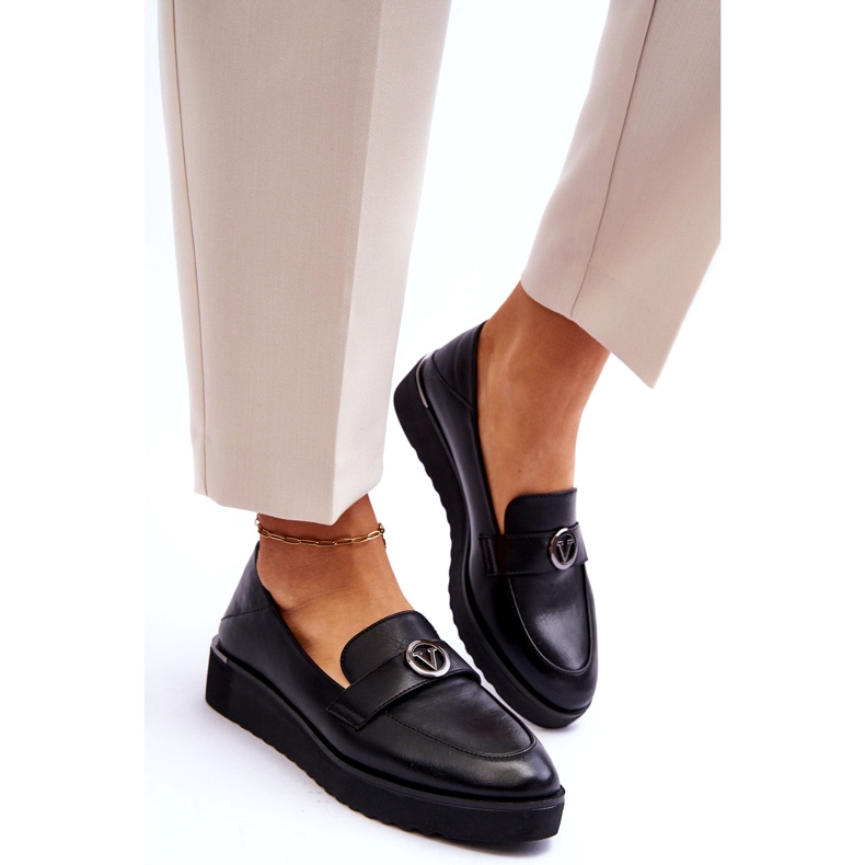 Mocassins en cuir Vinceza avec semelle basse pour femmes, noir le noir 3