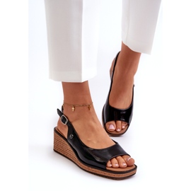 Sandales compensées vernies pour femmes Sergio Leone SK301 Noir le noir 2