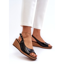 Sandales compensées vernies pour femmes Sergio Leone SK301 Noir 1