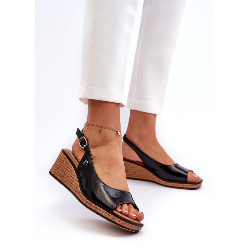 Sandales compensées vernies pour femmes Sergio Leone SK301 Noir 1