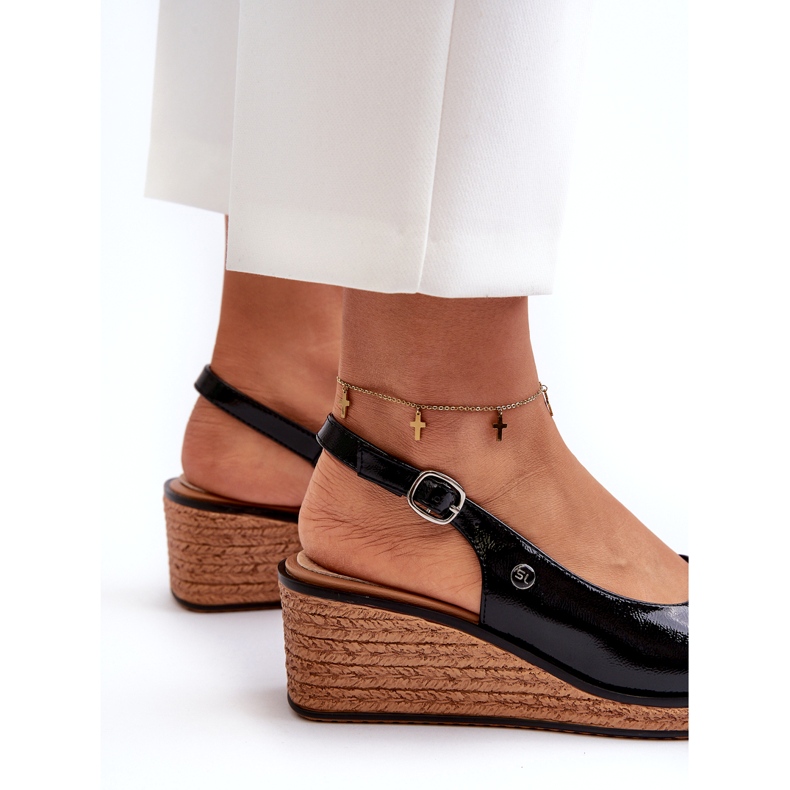 Sandales compensées vernies pour femmes Sergio Leone SK301 Noir le noir 3