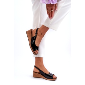 Sandales compensées vernies pour femmes Sergio Leone SK301 Noir le noir 4