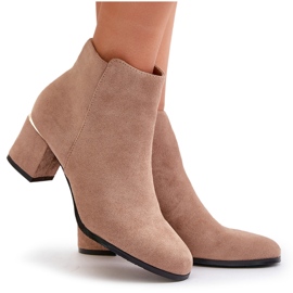 Bottines à talons hauts en daim écologique fermées par une fermeture éclair, Sairis beige foncé 10