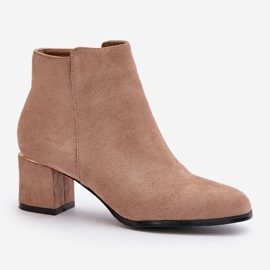 Bottines à talons hauts en daim écologique fermées par une fermeture éclair, Sairis beige foncé 4
