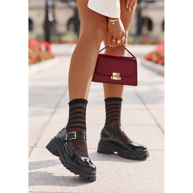 Chaussures en cuir verni pour femme avec boucle, Noir Plikuria le noir 1