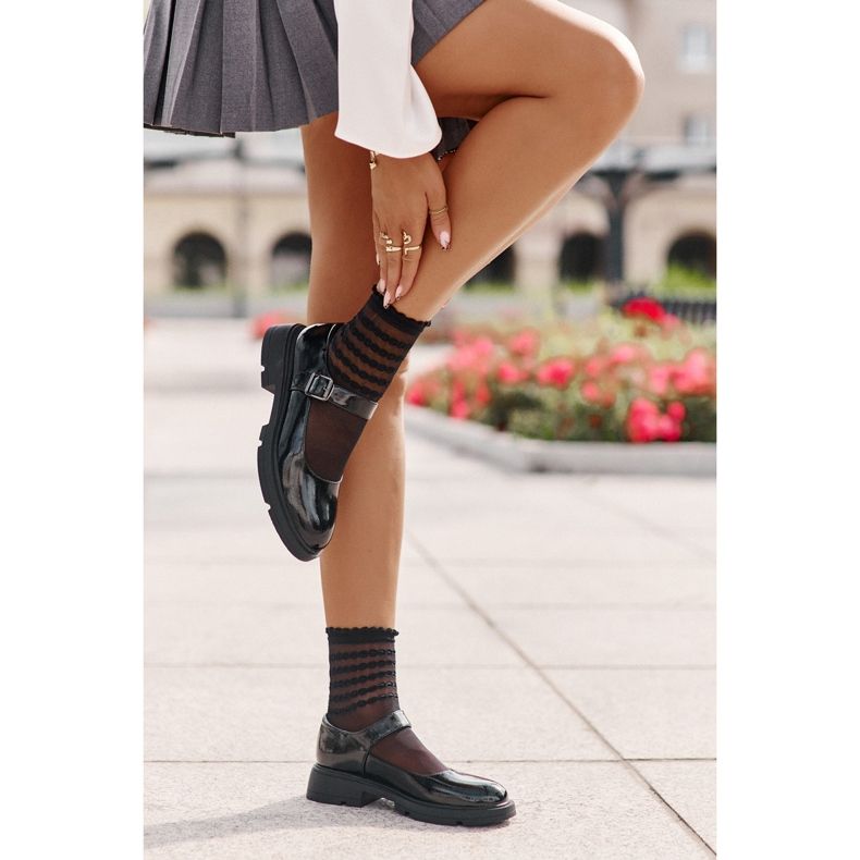Chaussures en cuir verni pour femme avec ceinture, Noir Vinceza 62179 2