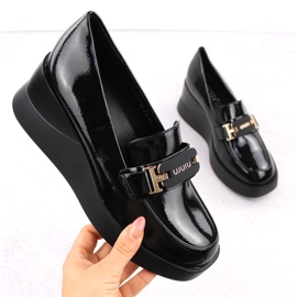Chaussures compensées en cuir pour femmes, noires, Vinceza 58337 1