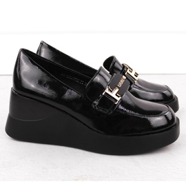 Chaussures compensées en cuir pour femmes, noires, Vinceza 58337 2