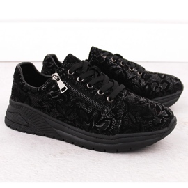 Chaussures femme en cuir noir à fleurs T.Sokolski J24-333 2