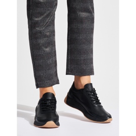 Sergio Leone Chaussures de sport femme en cuir noir le noir 1