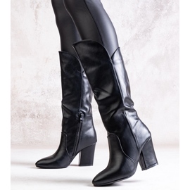 Bottes noires à talons hauts en cuir écologique Amare 1