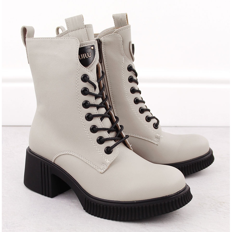 Bottines en cuir beiges pour femmes Vinceza 66671 2