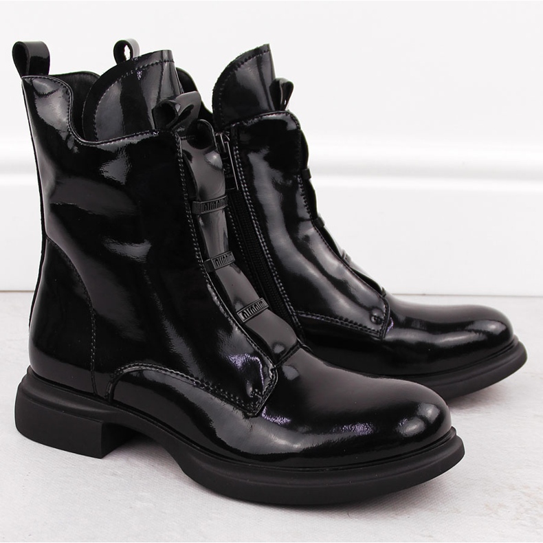 Bottines en cuir verni pour femmes, noires, Vinceza 66678 le noir 2