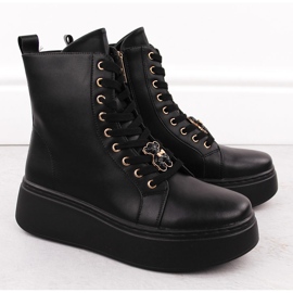 Bottines plateforme en cuir avec ours en peluche, noir Vinceza 66701 2