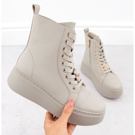 Bottes en cuir beige sur plateforme avec ours en peluche Vinceza 66701 1