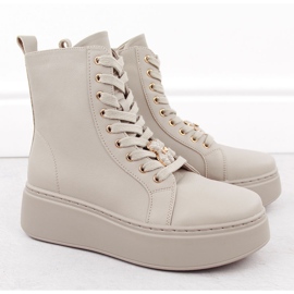 Bottes en cuir beige sur plateforme avec ours en peluche Vinceza 66701 2