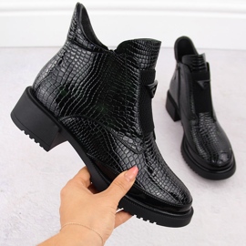 Bottines femme en crocodile verni, noir et vert, Filippo DBT6663 2