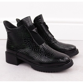 Bottines femme en crocodile verni, noir et vert, Filippo DBT6663 3