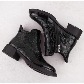 Bottines femme en crocodile verni, noir et vert, Filippo DBT6663 4