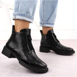 Bottines femme en crocodile verni, noir et vert, Filippo DBT6663 6
