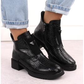 Bottines femme en crocodile verni, noir et vert, Filippo DBT6663 1