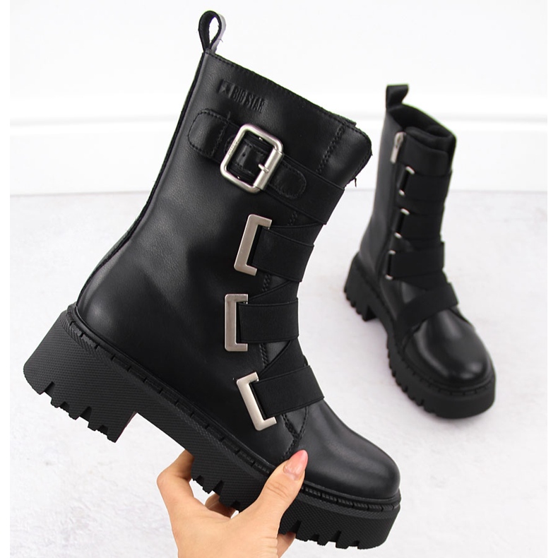 Bottes de travail en cuir pour femme, noires Big Star OO274A256 1
