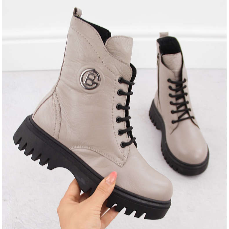 Chaussures de travail en cuir à semelle épaisse pour femme, beige T.Sokolski Z1962 1