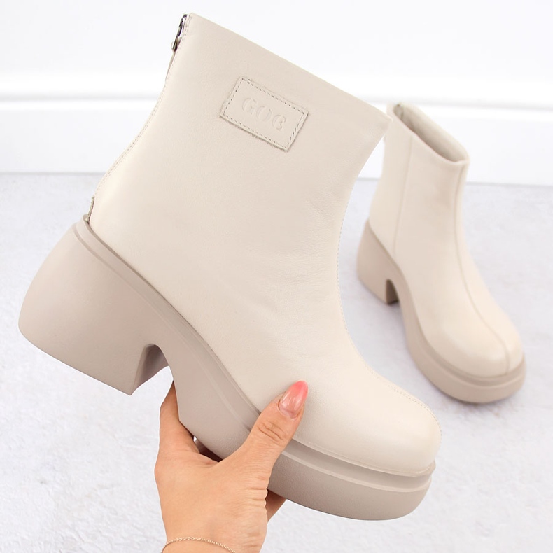 Bottines en cuir à plateforme pour femme, beige Goe OO2N4155 1