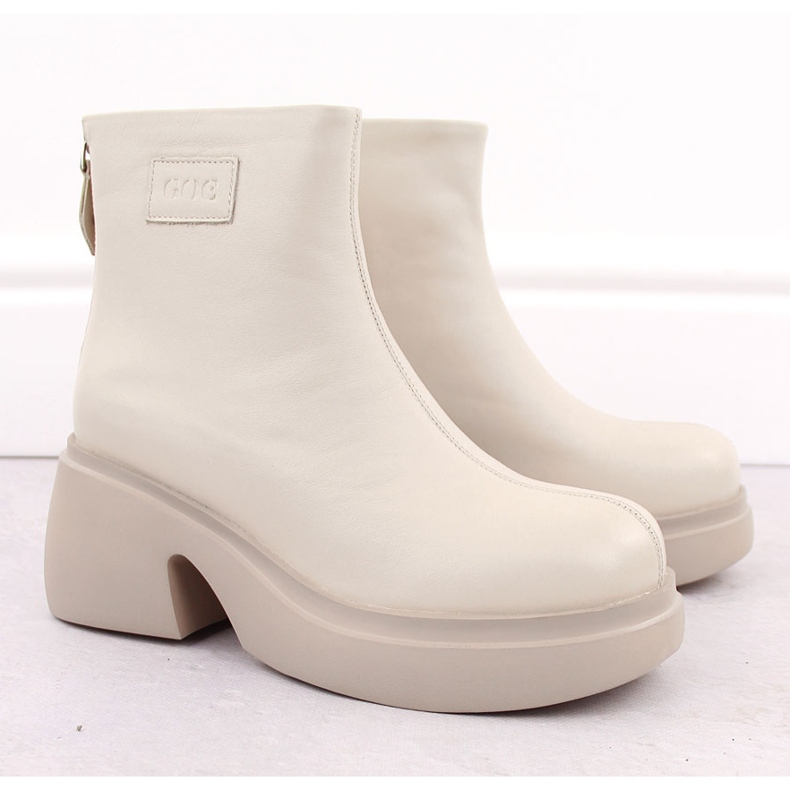 Bottines en cuir à plateforme pour femme, beige Goe OO2N4155 2