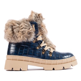 Goodin Bottines femme bleues avec fourrure 2