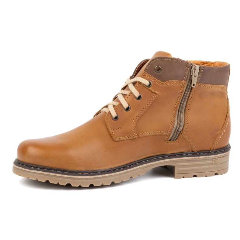 Polbut Chaussures d'hiver homme, bottines isolées en cuir J35S, marron camel brun 1