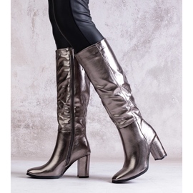 Bottines à talons argentées en éco-cuir Toume 1