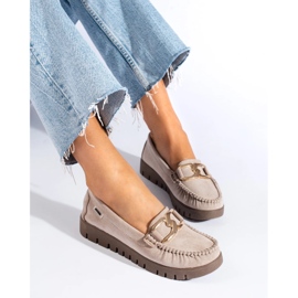 Goodin Mocassins femme en daim beige 2