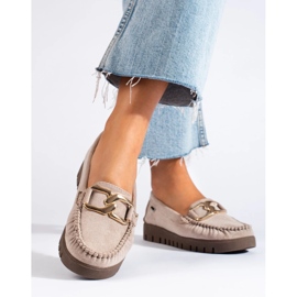 Goodin Mocassins femme en daim beige 4
