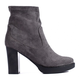 Bottines grises en daim à talon haut par Daszyński 1
