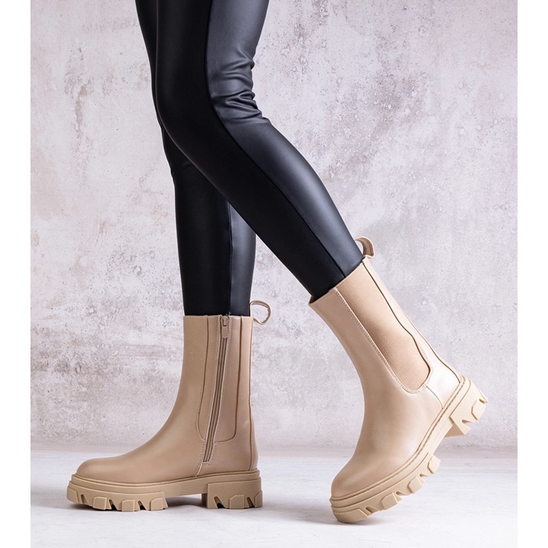 Bottines hautes beiges en cuir écologique Manera 1 Bottines hautes beiges en cuir écologique Manera 1