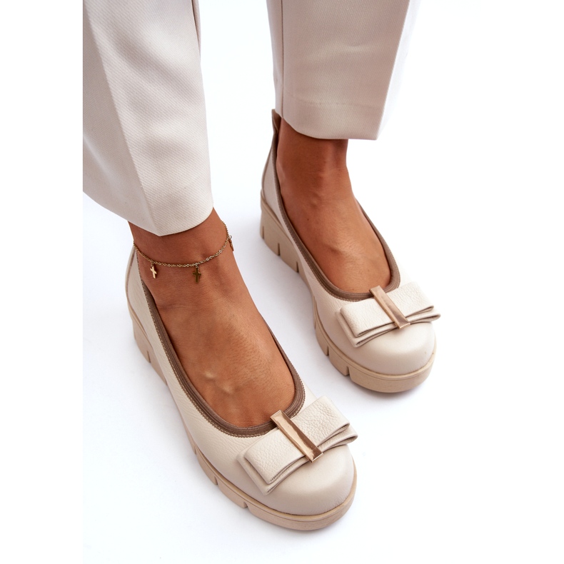 Lewski Shoes Ballerines en cuir sur plateforme avec décoration, Crème Lewski 3384 beige 2