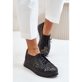 Zazoo 2973 Chaussures Plateformes en Cuir à Motif Ajouré, Noir le noir 3