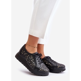 Zazoo 2973 Chaussures Plateformes en Cuir à Motif Ajouré, Noir le noir 1