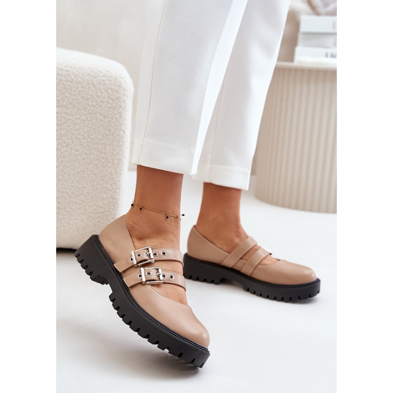 Chaussures Pour Femmes Avec Lanières En Cuir Écologique Beige Terione 2