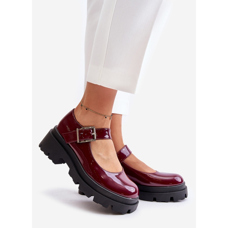 Chaussures vernies à boucle pour femme, bordeaux Plikuria rouge 1
