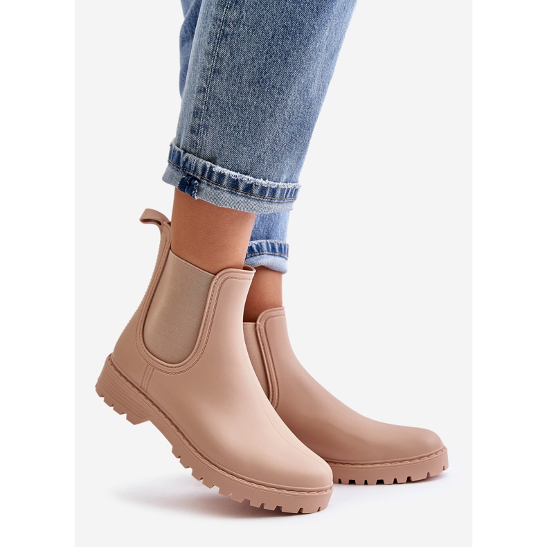 Bottes en caoutchouc avec inserts élastiques pour femme, beige Ciariel 1