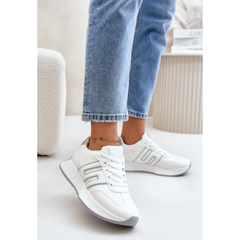 Baskets pour femmes, chaussures de sport sur la plateforme, Thari blanc et gris blanche 2