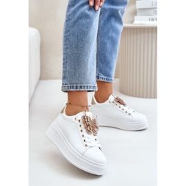 Baskets à plateforme pour femme avec papillon, blanches et dorées Naritevia 2