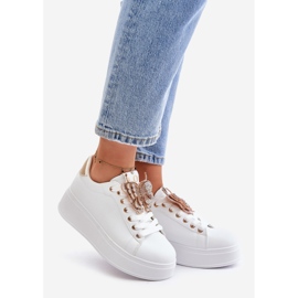 Baskets à plateforme pour femme avec papillon, blanches et dorées Naritevia 1