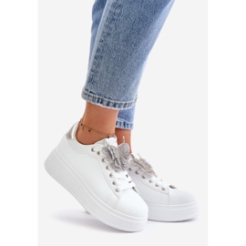 Baskets à plateforme pour femme avec papillon, blanches et argentées Naritevia 1
